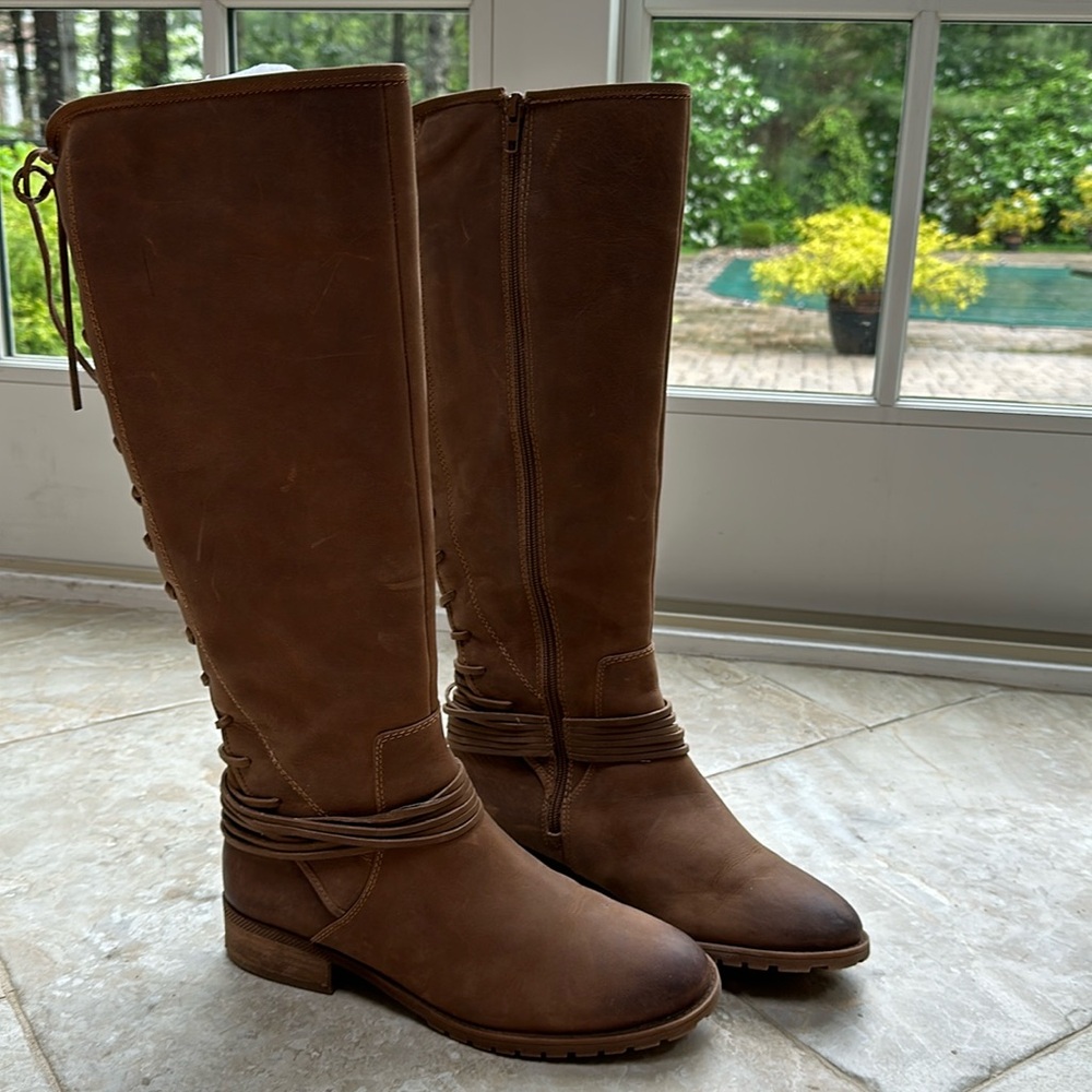 Arturo Chiang Women’s Tan Lace-up Knee-high Boots, Size 10